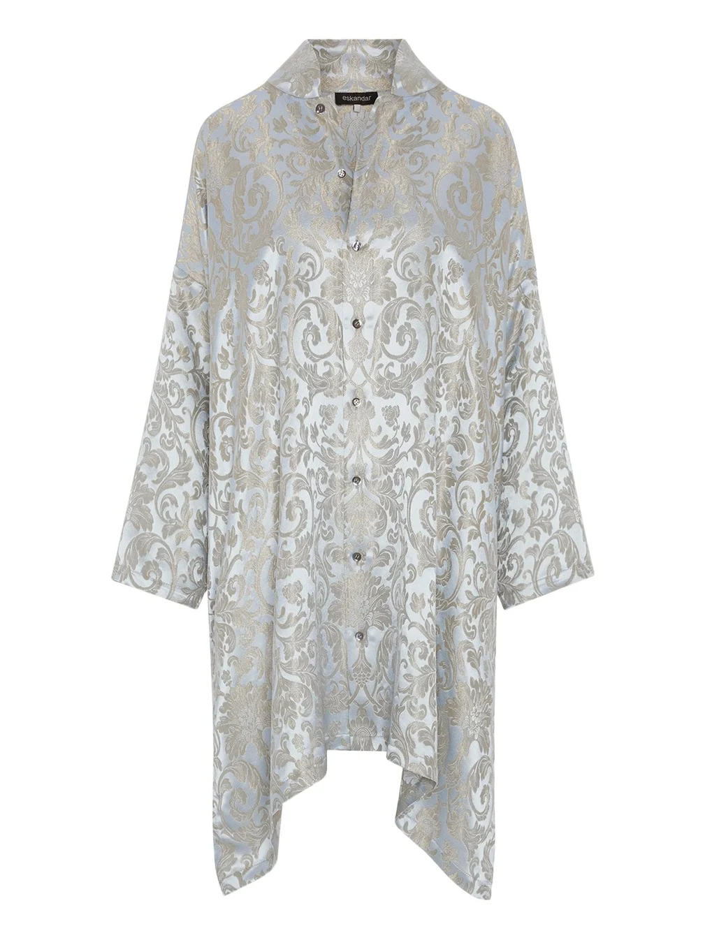 Eskandar Wide A-Line Chinese Collar Shirt - Very Long With Slits