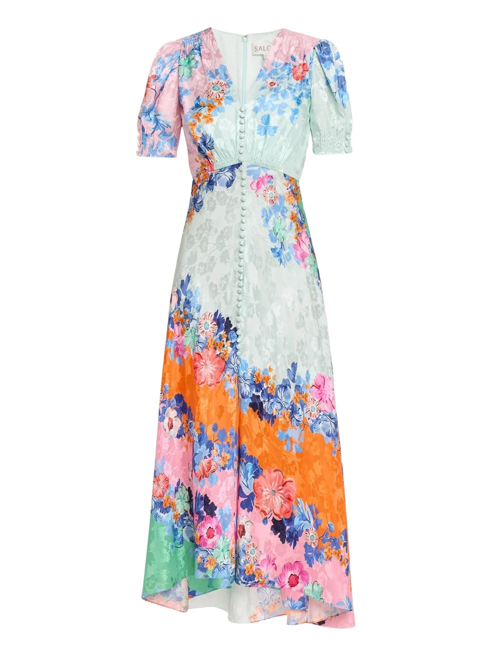 Lea Floral Silk Jacquard Button-Front Midi Dress Lea Floral Silk Jacquard Button-Front Midi Dress