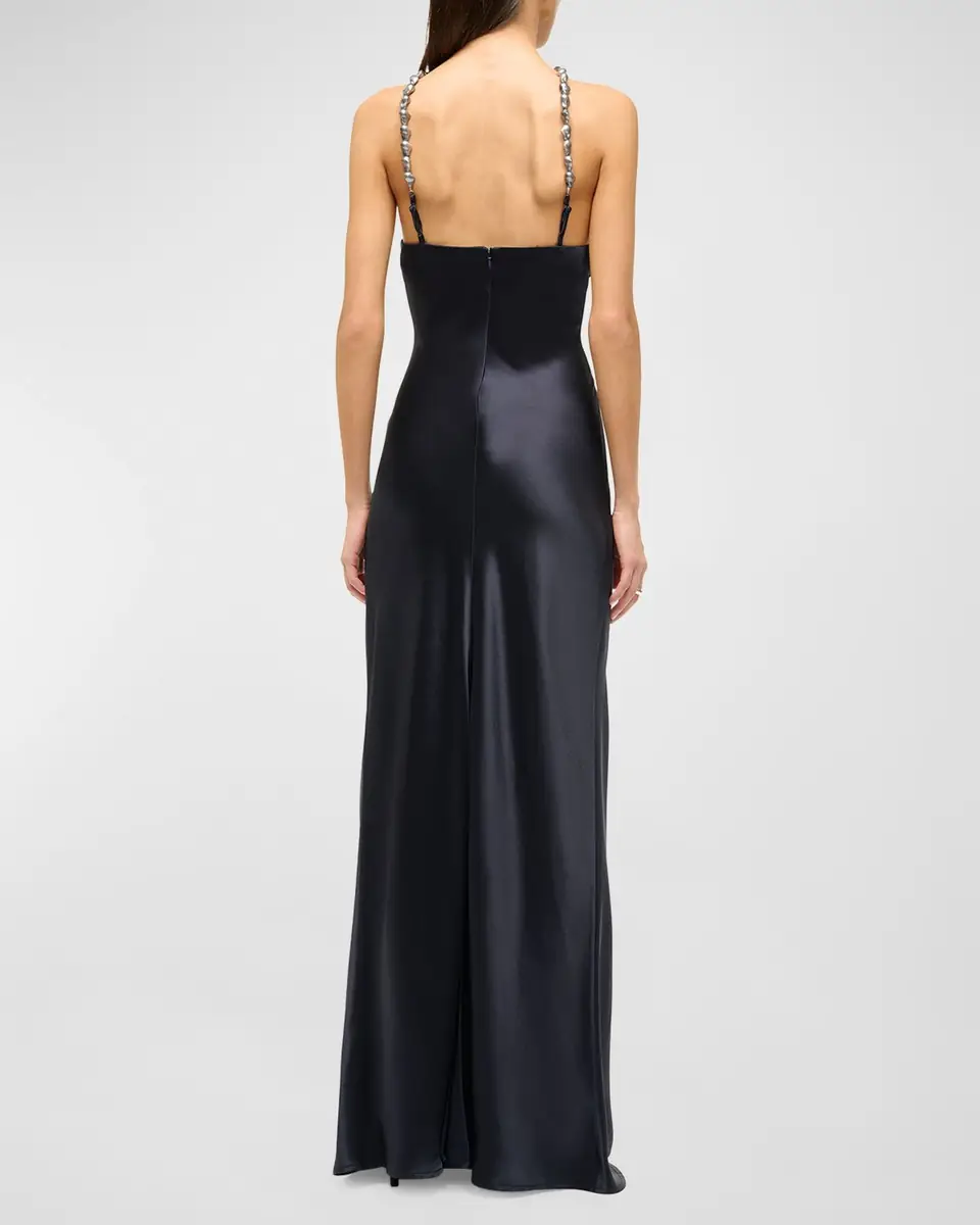 Staud Cadence Beaded Halter Satin Maxi Dress | Thumbnail 2 Staud Cadence Beaded Halter Satin Maxi Dress | Thumbnail 2
