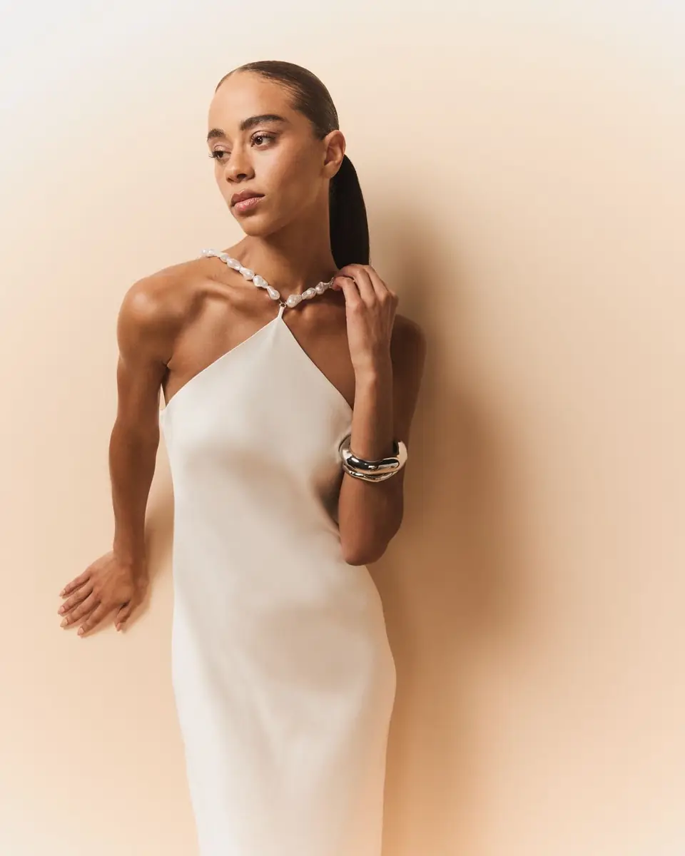 Staud Cadence Beaded Halter Satin Maxi Dress | Thumbnail 3 Staud Cadence Beaded Halter Satin Maxi Dress | Thumbnail 3