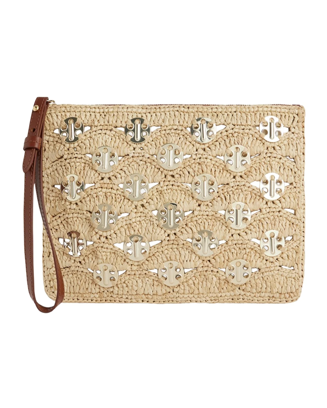Disc Raffia Pouch Wristlet