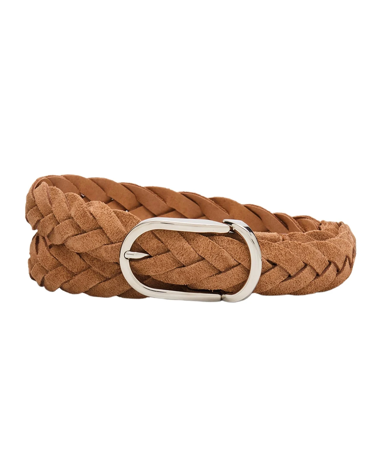 Men's Braided Leather Round-Buckle Belt