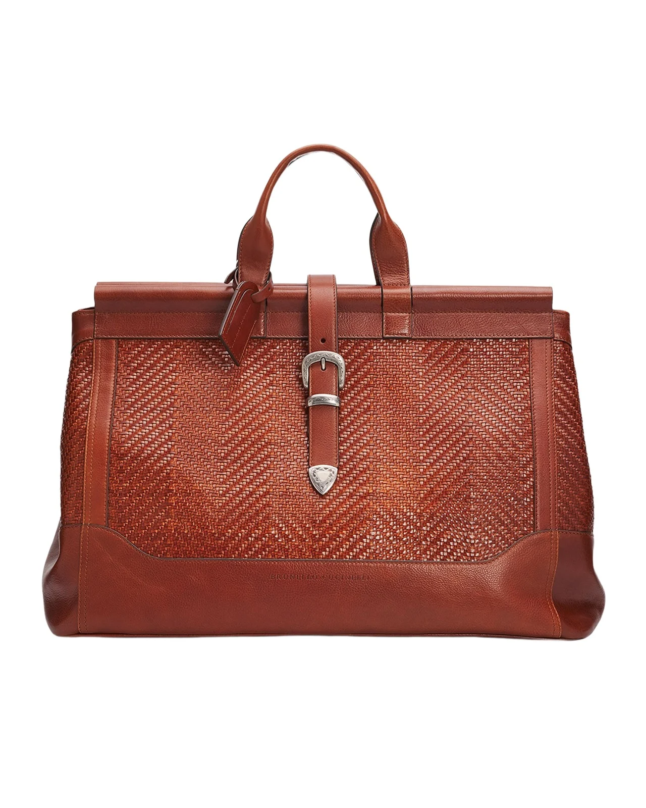 Men's Braided Leather Western-Buckle Travel Bag