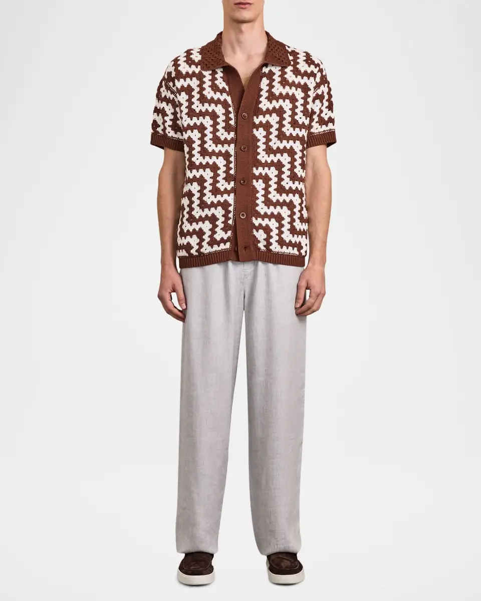 Frescobol Carioca Men's Pinto Cotton Crochet Short-Sleeve Shirt | Thumbnail 2 Frescobol Carioca Men's Pinto Cotton Crochet Short-Sleeve Shirt | Thumbnail 2