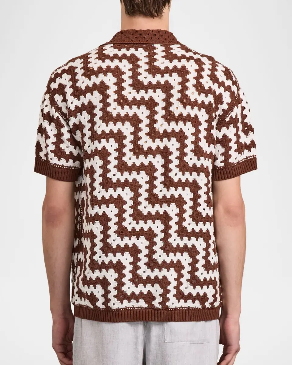 Frescobol Carioca Men's Pinto Cotton Crochet Short-Sleeve Shirt | Thumbnail 3 Frescobol Carioca Men's Pinto Cotton Crochet Short-Sleeve Shirt | Thumbnail 3
