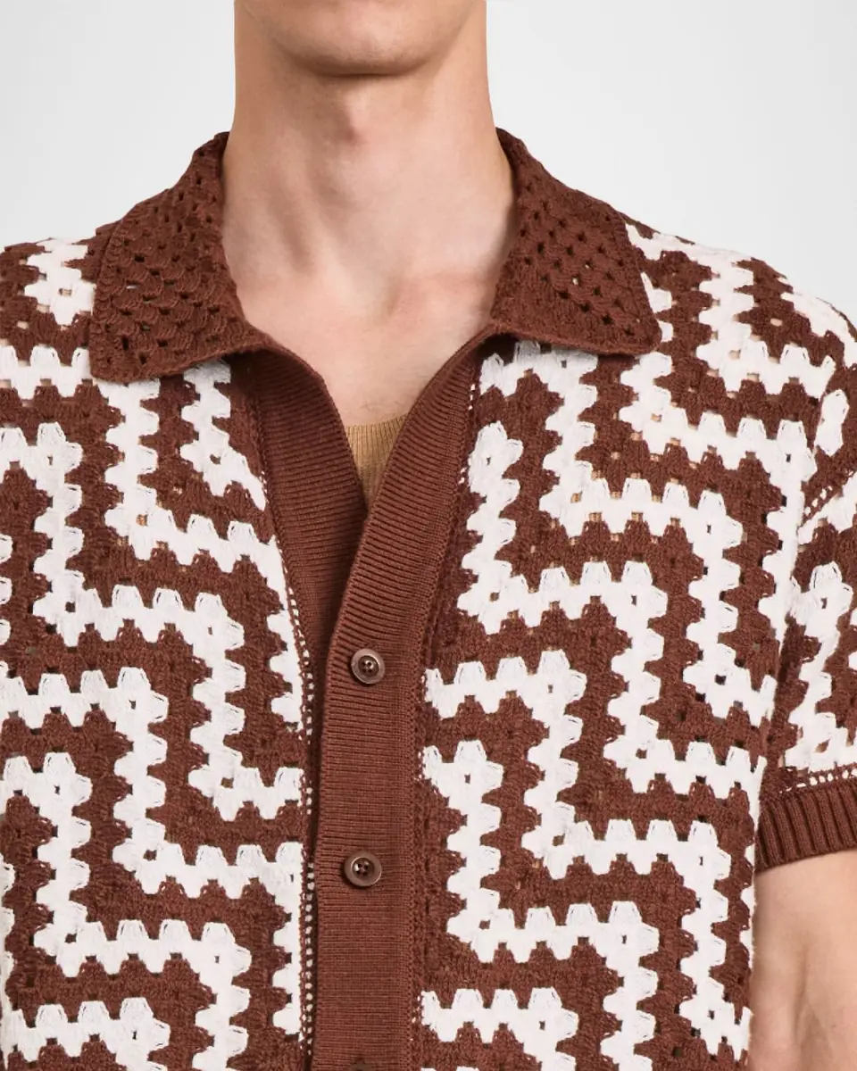 Frescobol Carioca Men's Pinto Cotton Crochet Short-Sleeve Shirt | Thumbnail 4 Frescobol Carioca Men's Pinto Cotton Crochet Short-Sleeve Shirt | Thumbnail 4