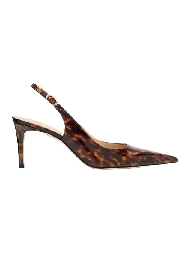 75mm Stuart Power Tortoiseshell Patent Leather Slingback Pumps
