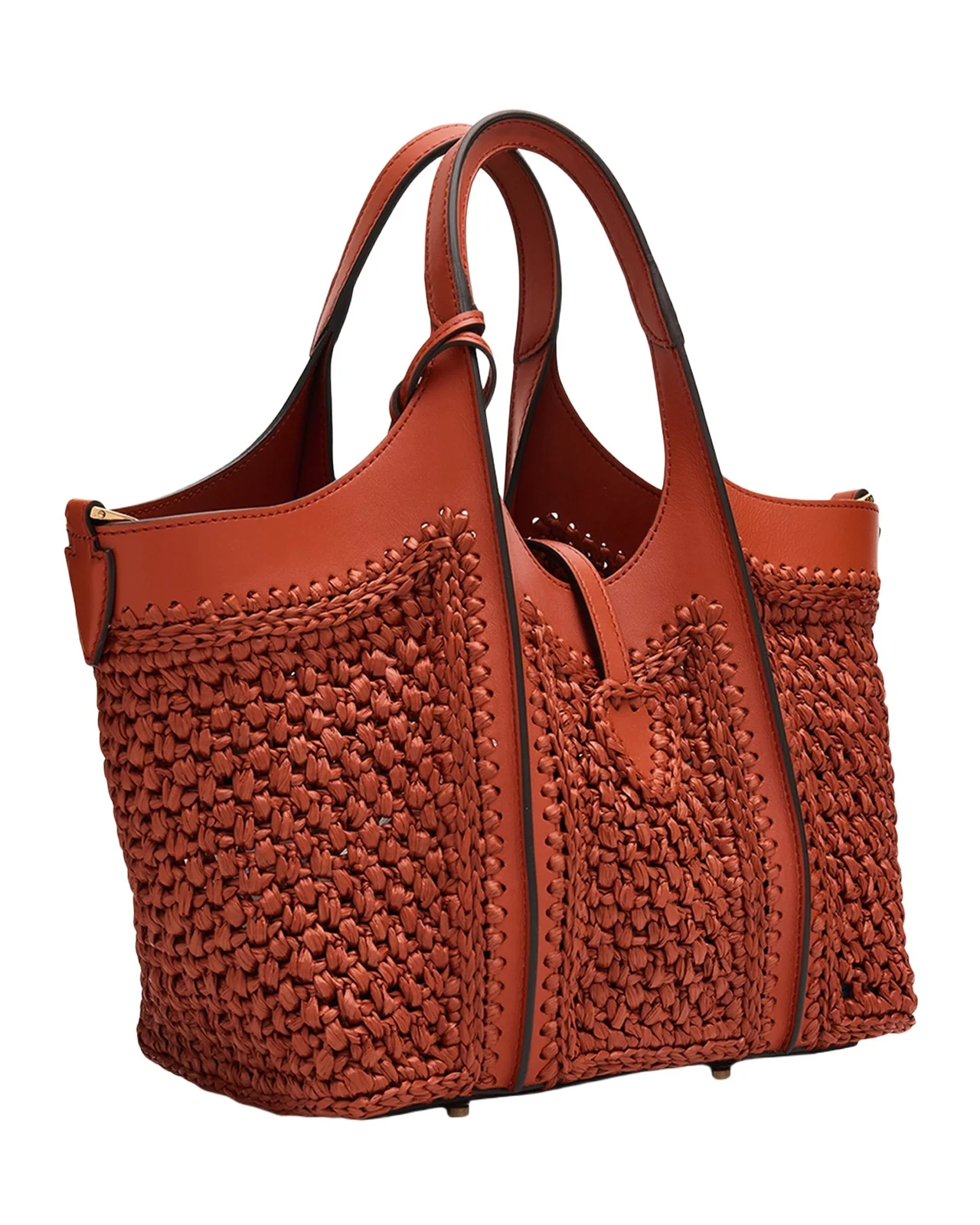 Small T Timeless Raffia & Leather Shopping Bag Small T Timeless Raffia & Leather Shopping Bag