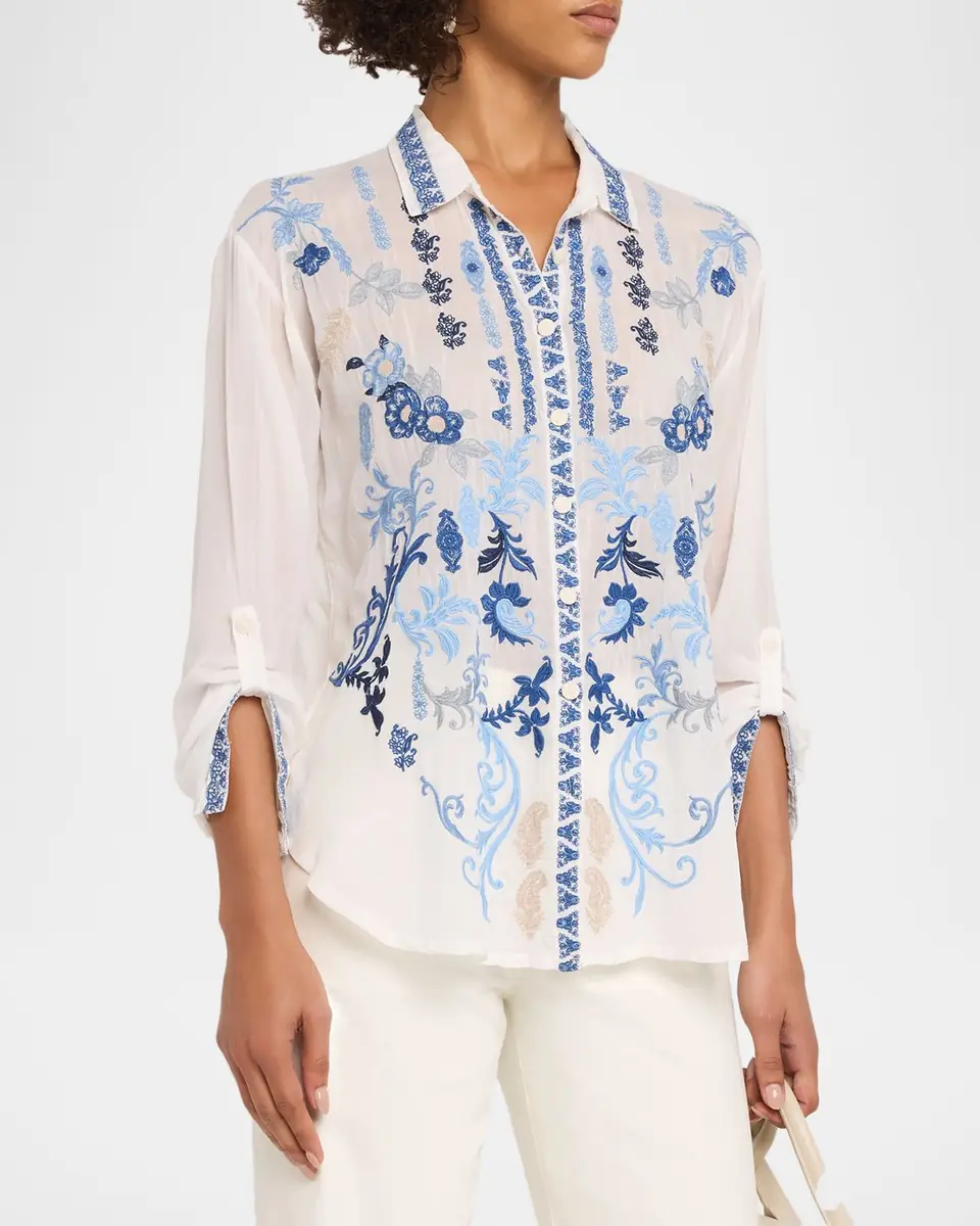 Johnny Was Luisa Embroidered Button-Down Shirt | Thumbnail 4