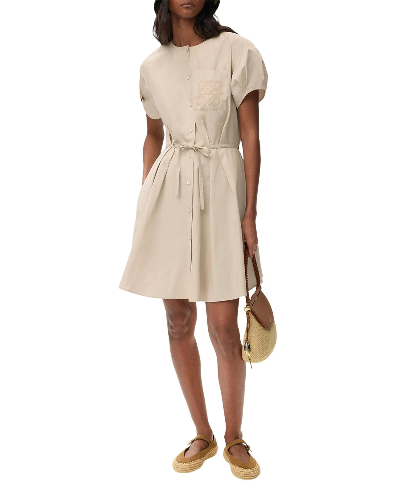 x Paula's Ibiza Anagram Puff-Sleeve Pleated Mini Shirtdress