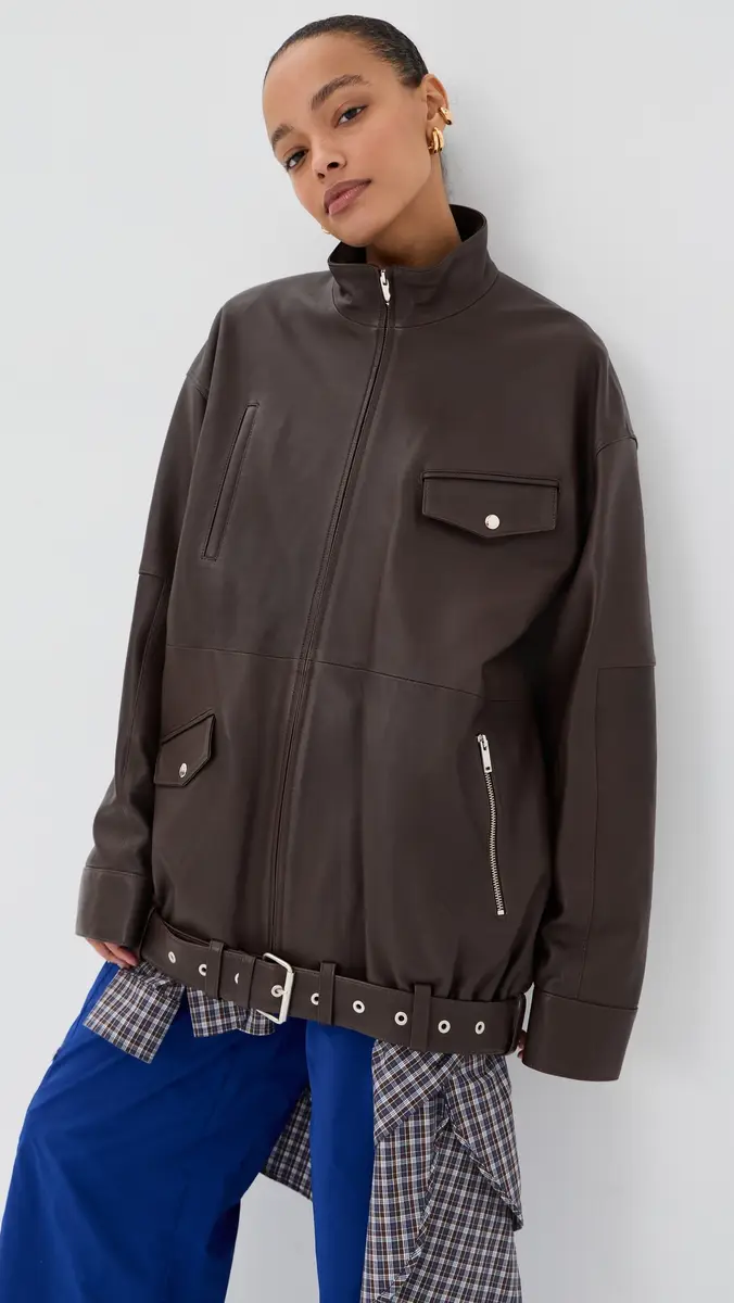 Tibi Leather Moto Bomber Brown | Thumbnail 2 Tibi Leather Moto Bomber Brown | Thumbnail 2