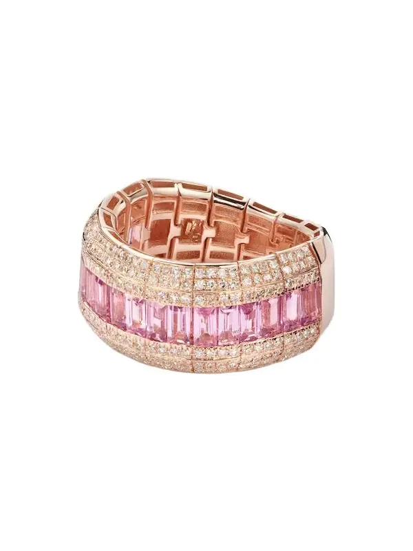 18kt rose gold ring with pink sapphire and diamonds