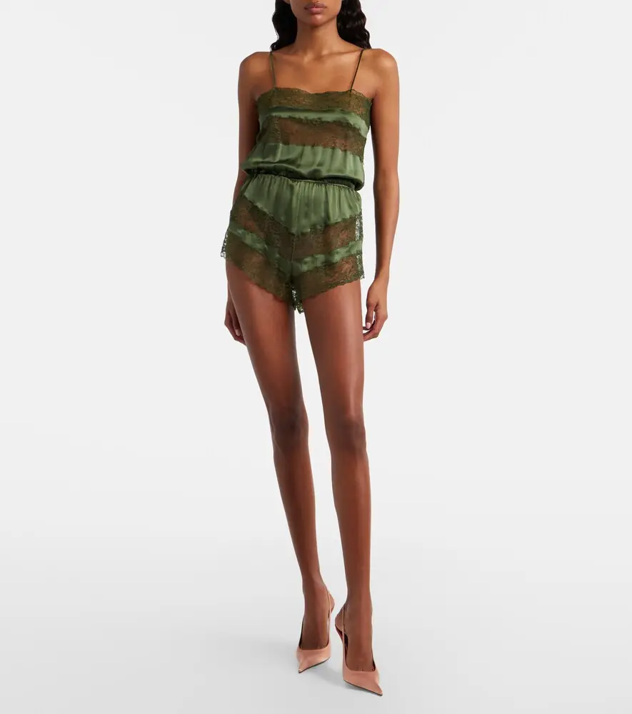 Saint Laurent Lace-trimmed silk satin romper | Thumbnail 6 Saint Laurent Lace-trimmed silk satin romper | Thumbnail 6