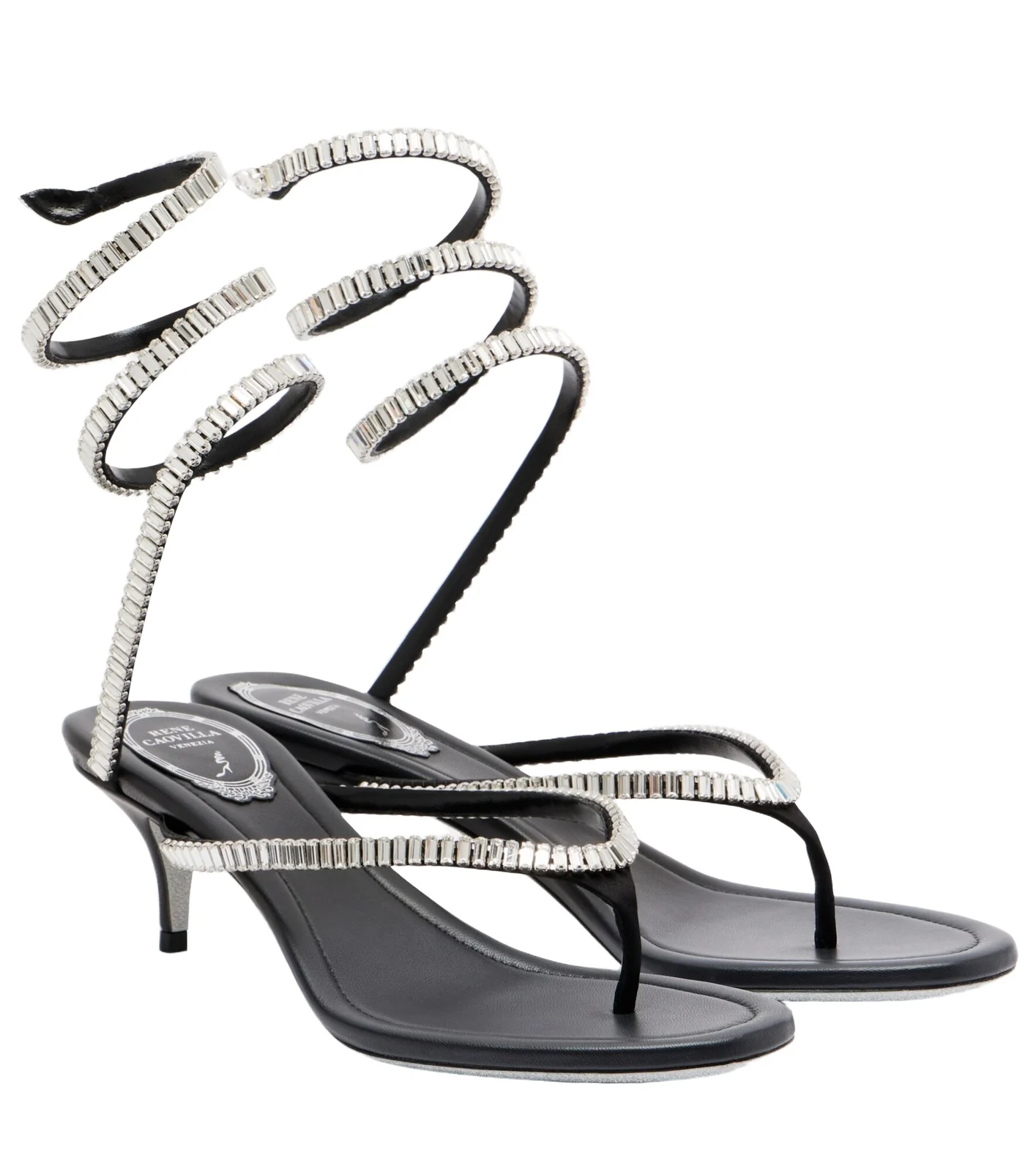 Embellished satin thong sandals Embellished satin thong sandals