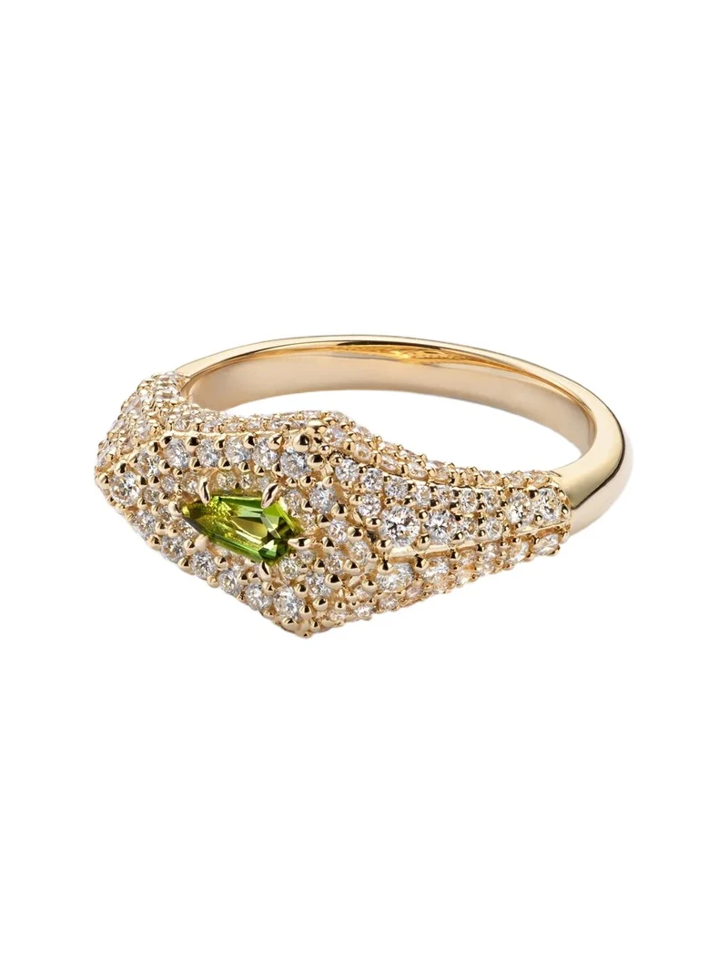 Shield 14kt gold ring with diamonds and tourmaline Shield 14kt gold ring with diamonds and tourmaline