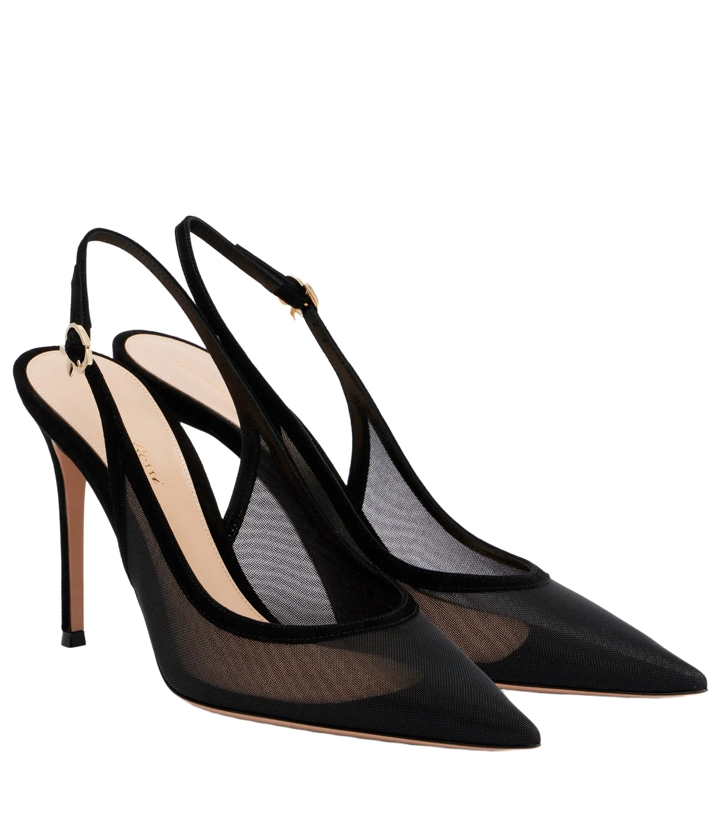 Suede-trimmed slingback pumps