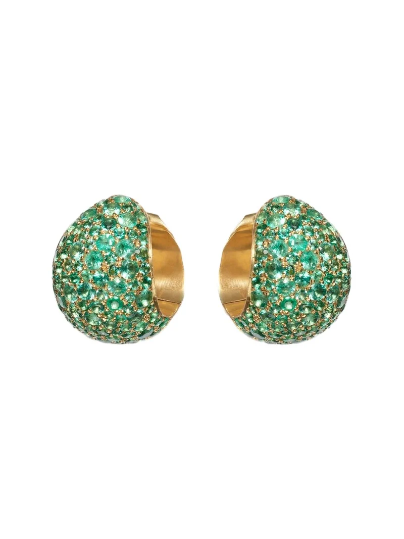 Octavia Elizabeth Icon Poppy 18kt gold hoop earrings with emeralds