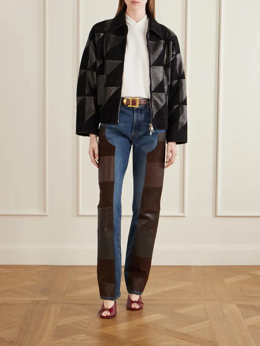 Versace Leather-trimmed Mid-waist Straight-leg Jeans | Thumbnail 2 Versace Leather-trimmed Mid-waist Straight-leg Jeans | Thumbnail 2