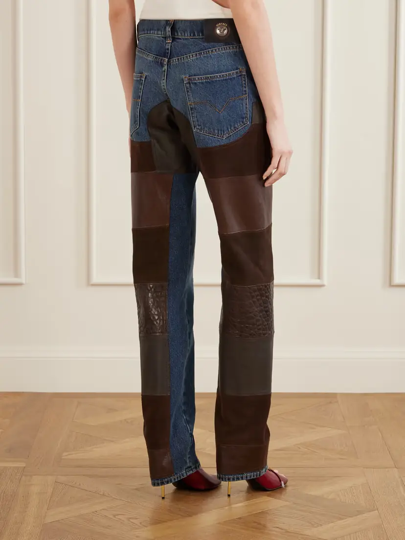 Versace Leather-trimmed Mid-waist Straight-leg Jeans | Thumbnail 4 Versace Leather-trimmed Mid-waist Straight-leg Jeans | Thumbnail 4