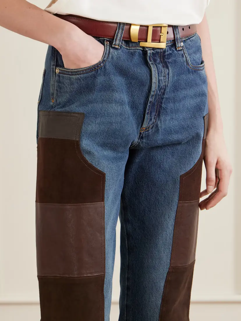 Versace Leather-trimmed Mid-waist Straight-leg Jeans | Thumbnail 5 Versace Leather-trimmed Mid-waist Straight-leg Jeans | Thumbnail 5