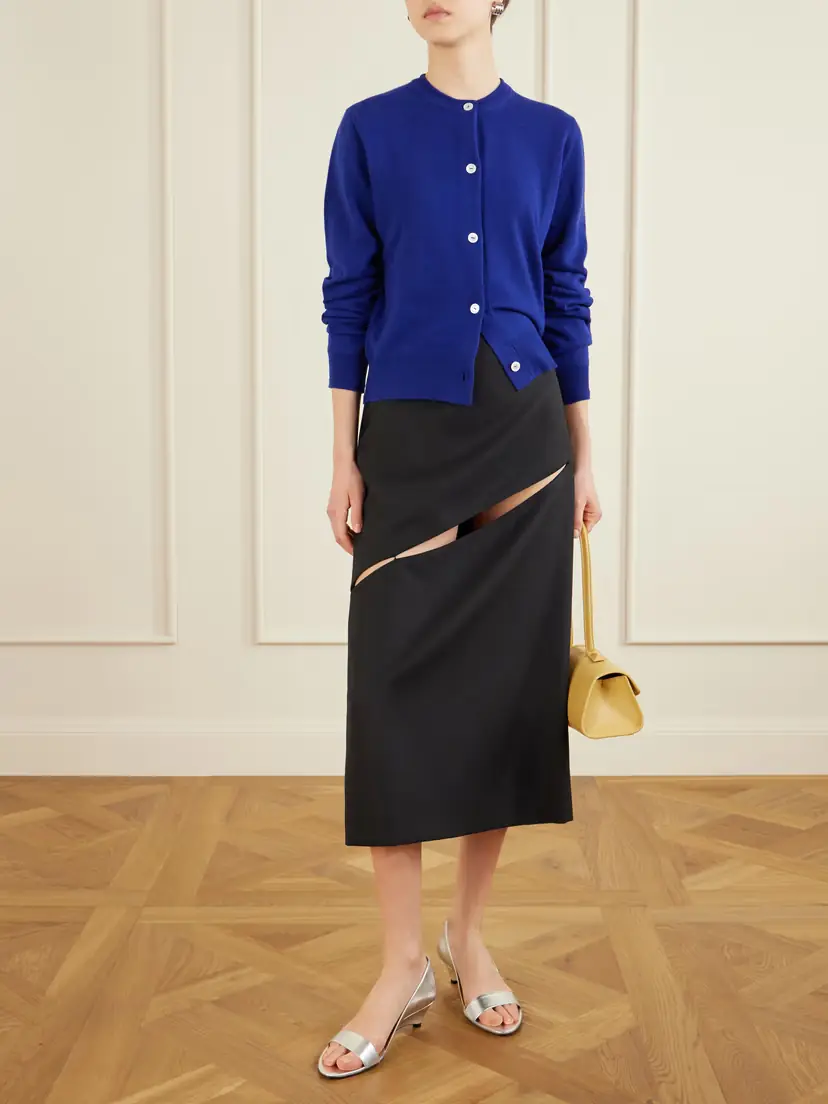 Jil Sander Cut-out Grain De Poudre Wool And Mohair-blend Midi Skirt | Thumbnail 2 Jil Sander Cut-out Grain De Poudre Wool And Mohair-blend Midi Skirt | Thumbnail 2