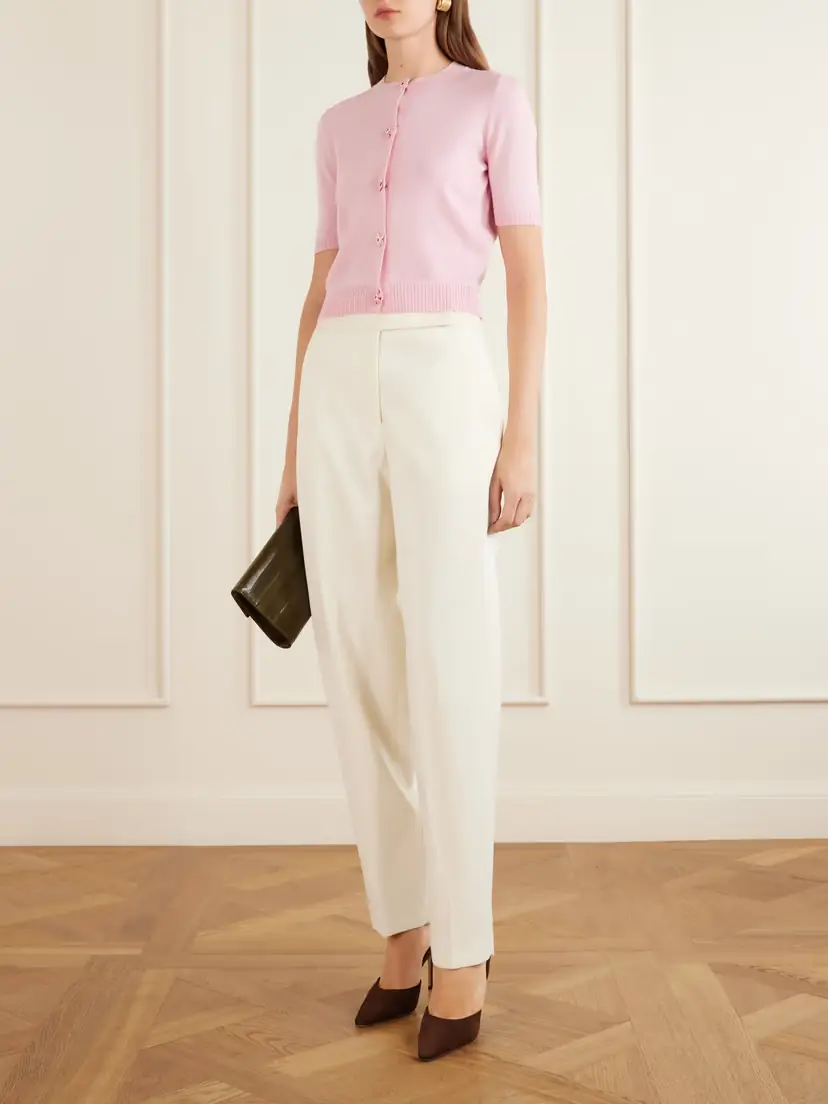 Oscar de la Renta Cropped Floral-embellished Cashmere Cardigan | Thumbnail 2