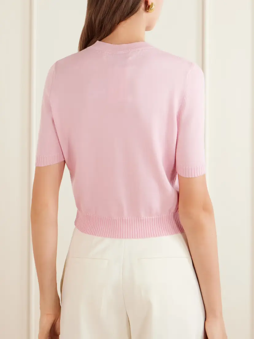 Oscar de la Renta Cropped Floral-embellished Cashmere Cardigan | Thumbnail 3