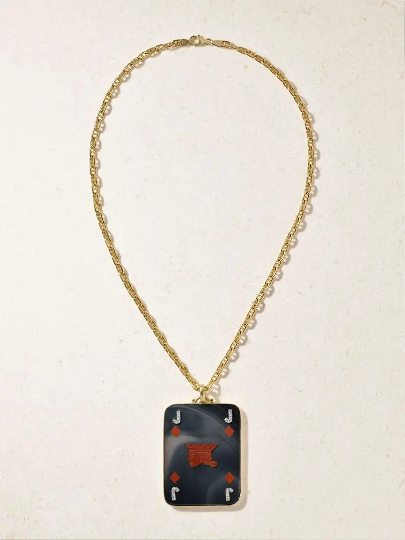 Stephanie Windsor Vintage 1970s Jack Of Diamonds 18-and-14-karat Gold, Diamond, Carnelian And Agate Necklace | Thumbnail 4