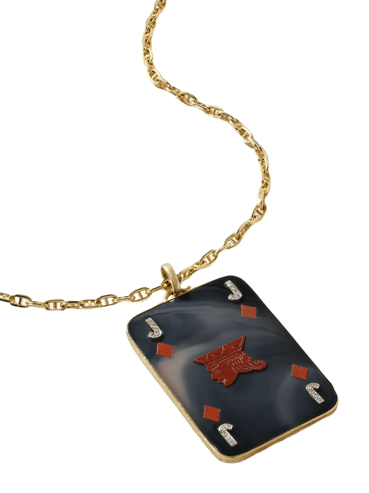 Stephanie Windsor Vintage 1970s Jack Of Diamonds 18-and-14-karat Gold, Diamond, Carnelian And Agate Necklace