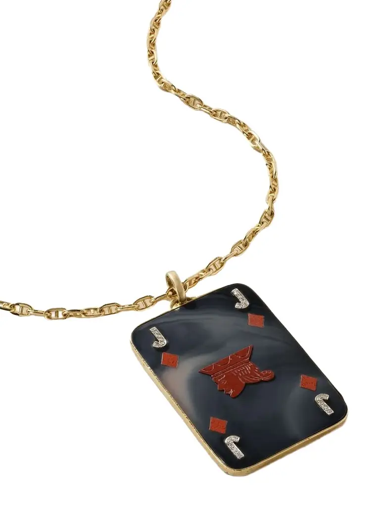 Stephanie Windsor Vintage 1970s Jack Of Diamonds 18-and-14-karat Gold, Diamond, Carnelian And Agate Necklace