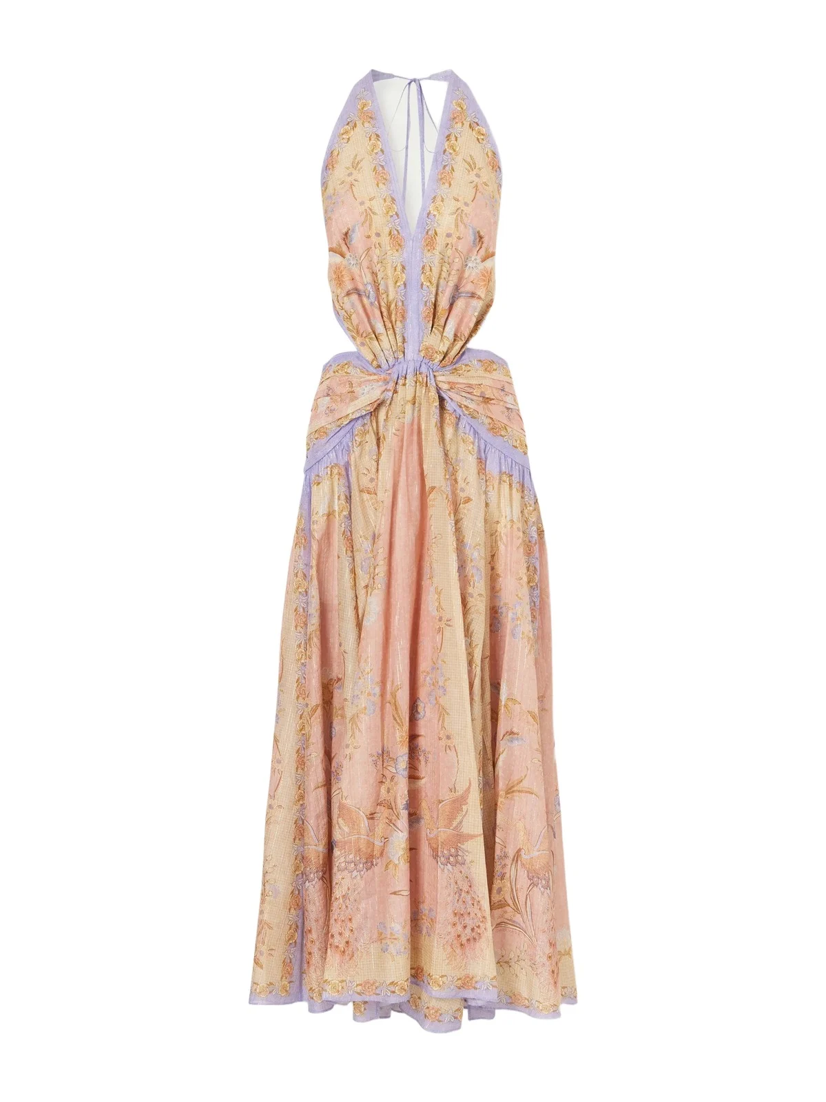 Indra Plunge Printed Metallic Cotton And Silk-blend Halterneck Maxi Dress Indra Plunge Printed Metallic Cotton And Silk-blend Halterneck Maxi Dress