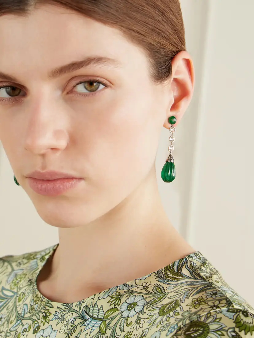 Eleuteri Vintage 2000s 18-karat White Gold, Emerald And Diamond Earrings - Green | Thumbnail 2