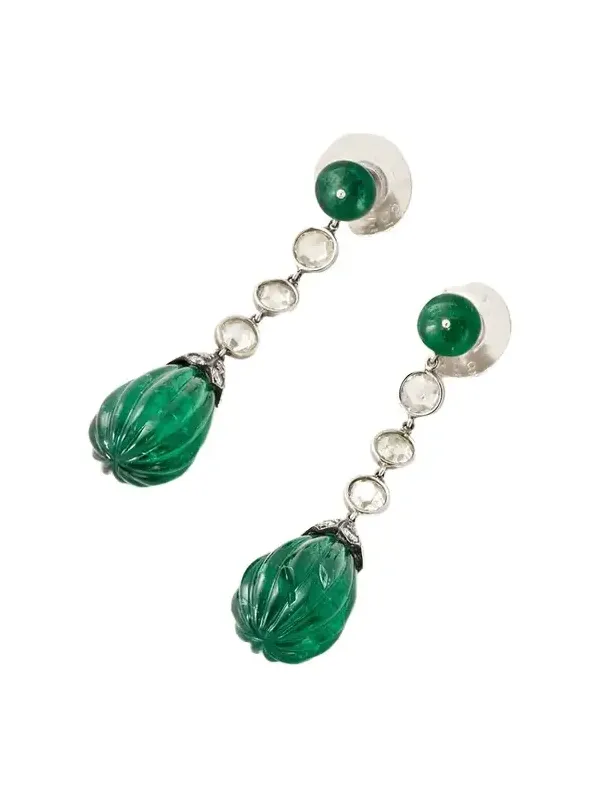 Vintage 2000s 18-karat White Gold, Emerald And Diamond Earrings - Green Vintage 2000s 18-karat White Gold, Emerald And Diamond Earrings - Green