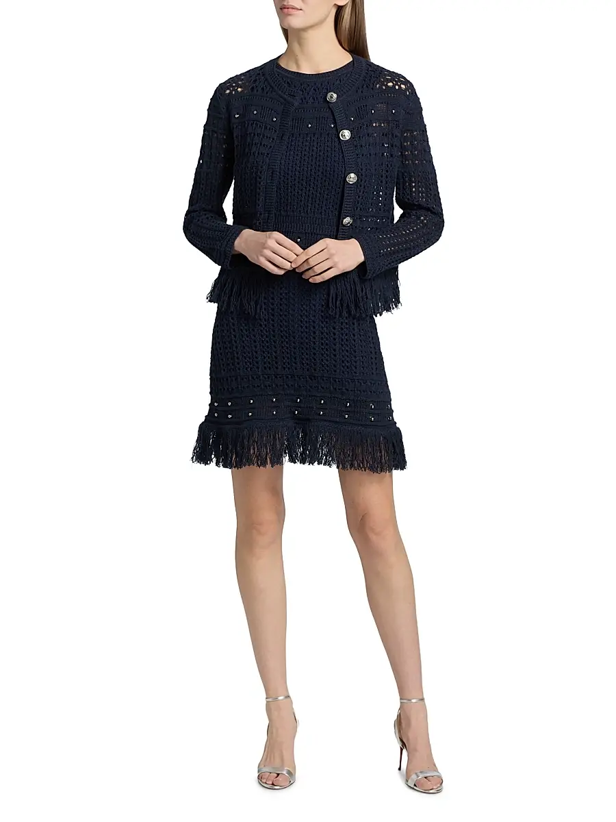 Milly Women's Beaded Fringe Knit Minidress | Thumbnail 2