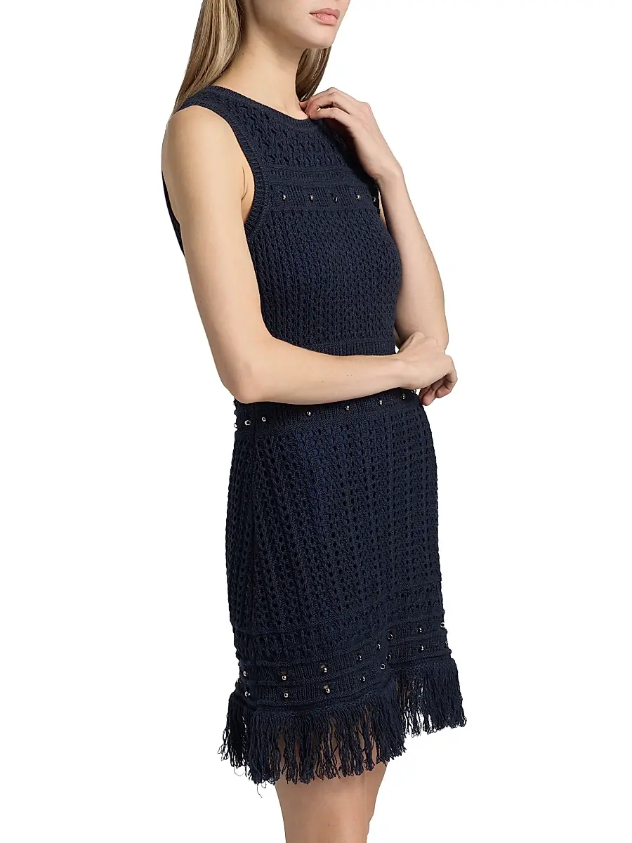 Milly Women's Beaded Fringe Knit Minidress | Thumbnail 4