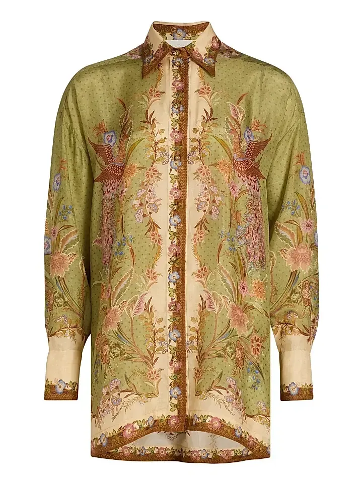 Zimmermann Women's Indra Printed Silk Relaxed Button-Front Shirt