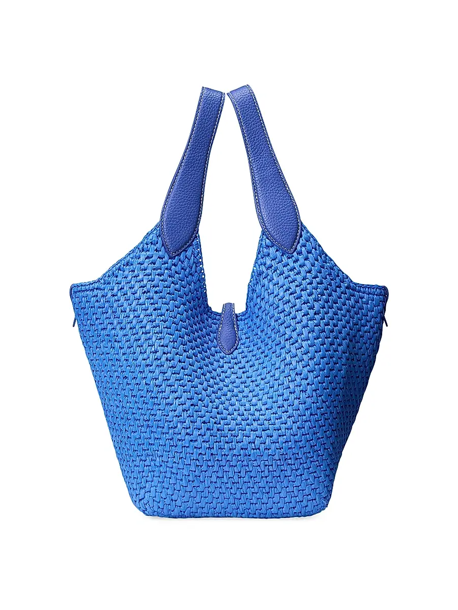 Polo Ralph Lauren Women's Embroidered Logo Raffia Leather Tote Bag | Thumbnail 3 Polo Ralph Lauren Women's Embroidered Logo Raffia Leather Tote Bag | Thumbnail 3