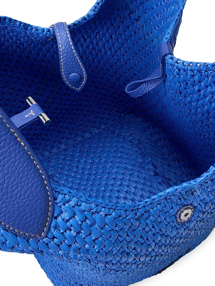 Polo Ralph Lauren Women's Embroidered Logo Raffia Leather Tote Bag | Thumbnail 4 Polo Ralph Lauren Women's Embroidered Logo Raffia Leather Tote Bag | Thumbnail 4