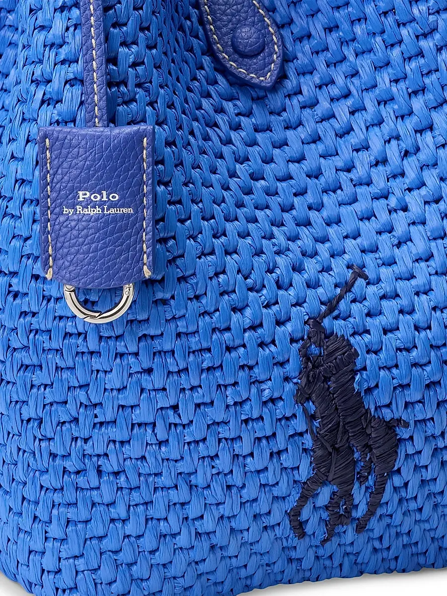 Polo Ralph Lauren Women's Embroidered Logo Raffia Leather Tote Bag | Thumbnail 5 Polo Ralph Lauren Women's Embroidered Logo Raffia Leather Tote Bag | Thumbnail 5