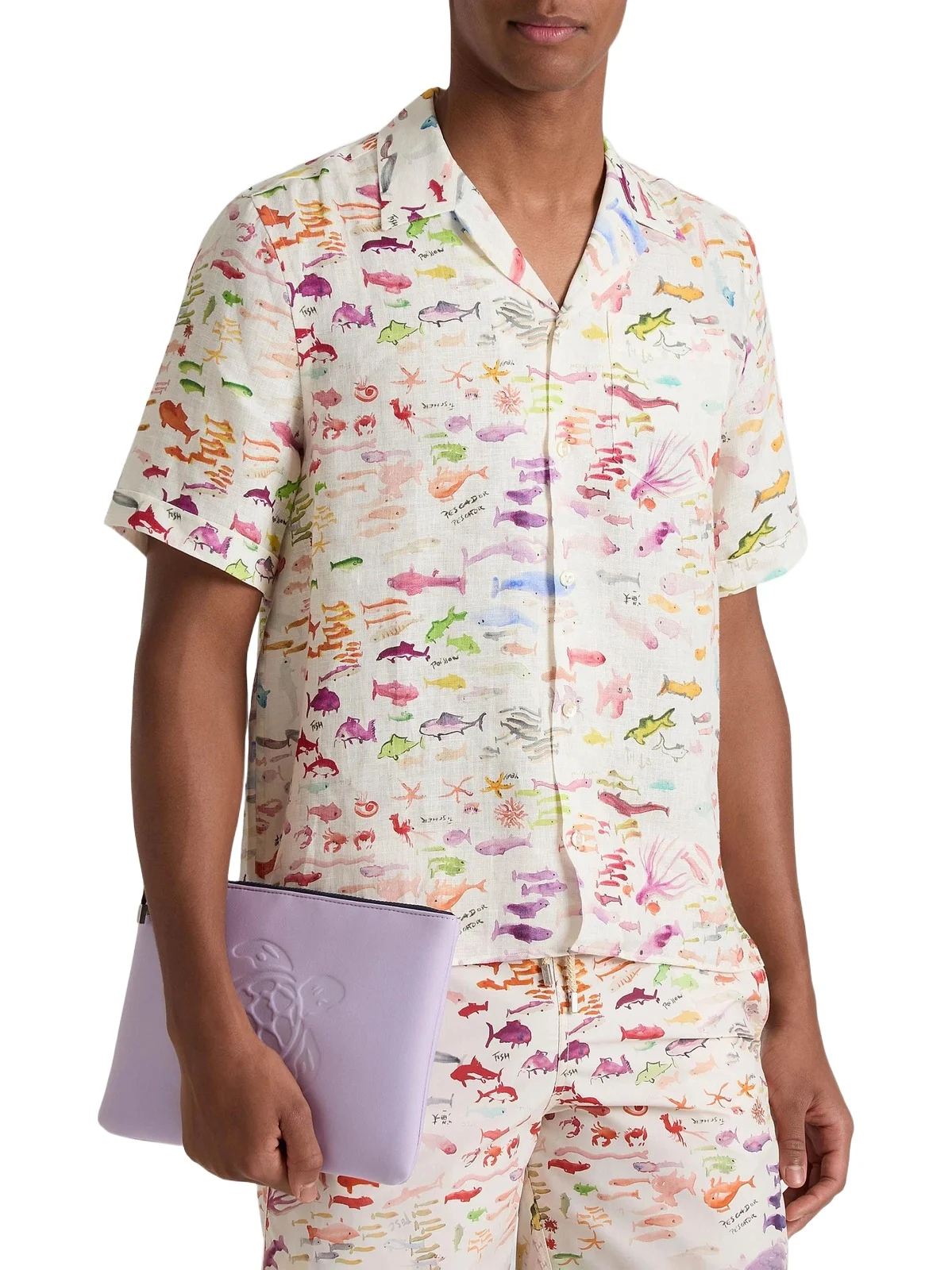 Men's X Fabrice Hyber Pescador Linen Bowling Shirt Men's X Fabrice Hyber Pescador Linen Bowling Shirt