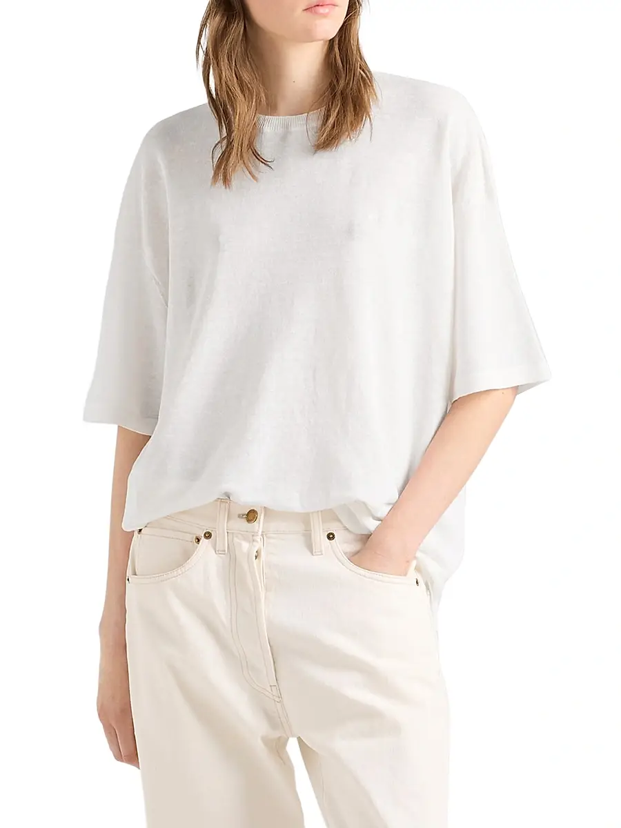 Prada Women's Short-Sleeved Linen T-Shirt | Thumbnail 2 Prada Women's Short-Sleeved Linen T-Shirt | Thumbnail 2