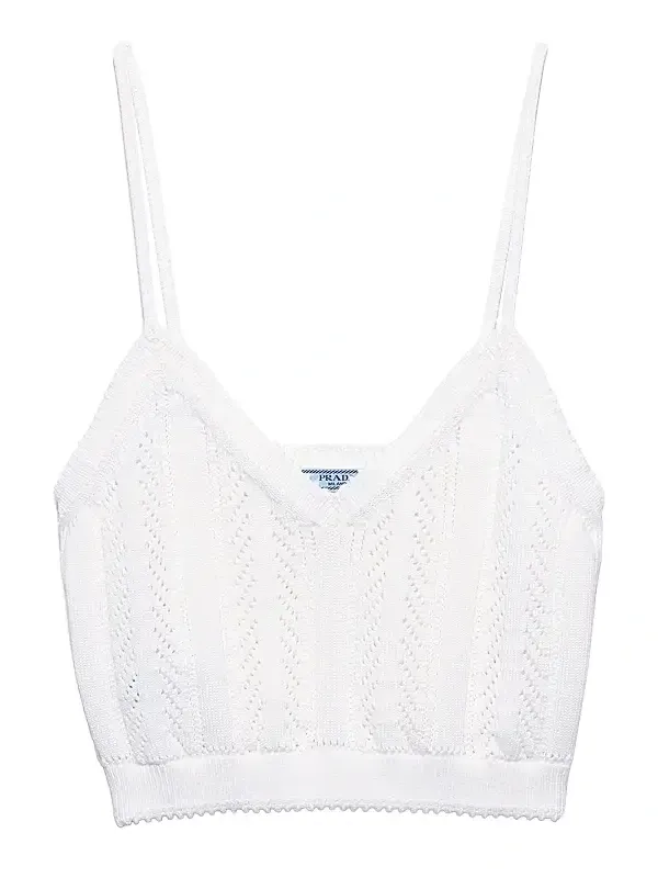 Prada Women's Openwork Cotton Crop Top