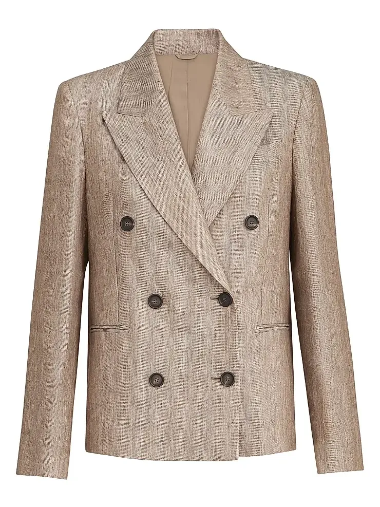 Women's Linen Denim Blazer with Monili - Beige Women's Linen Denim Blazer with Monili - Beige