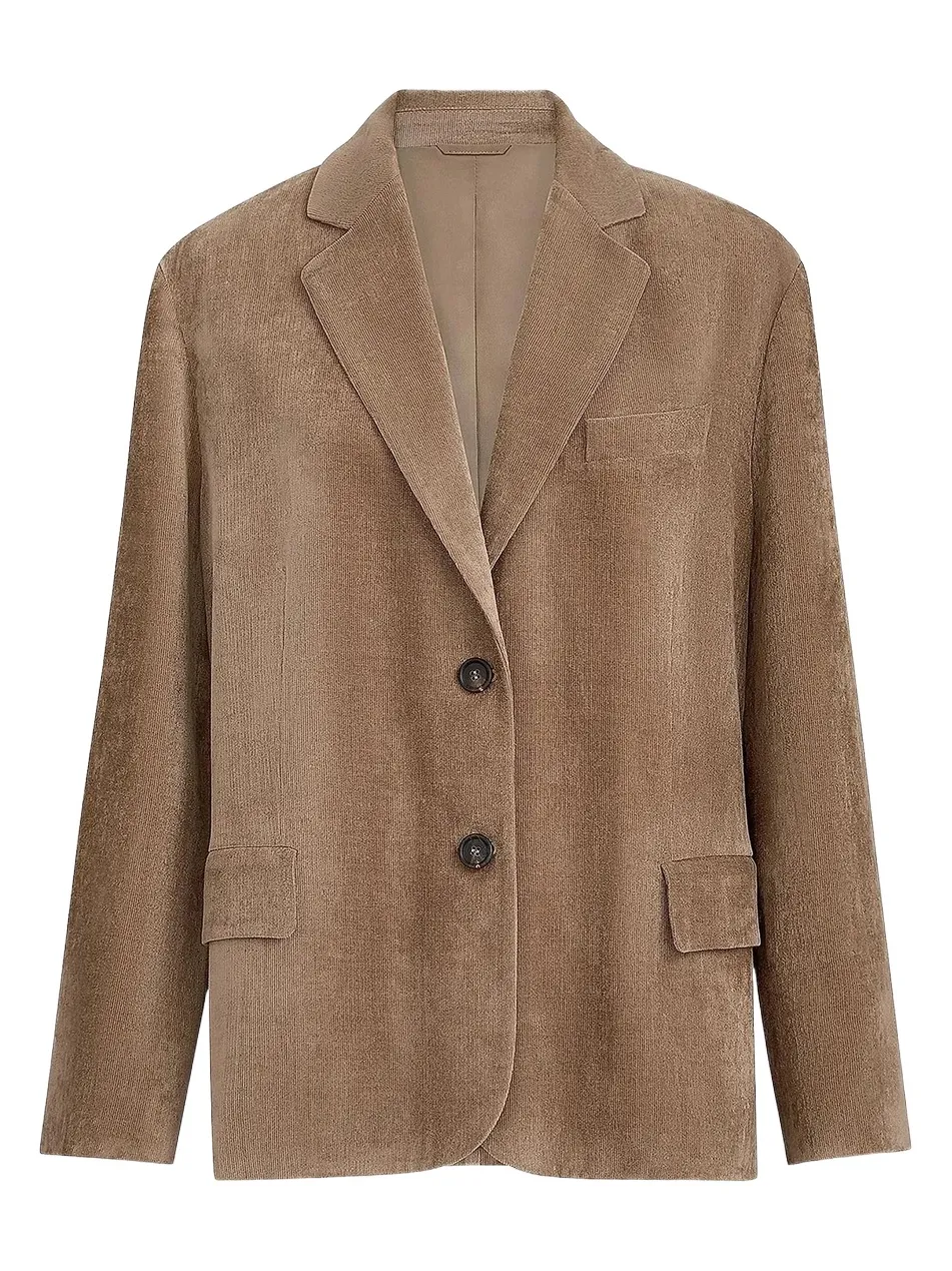 Women's Fluid Corduroy Blazer with Monili - Espresso