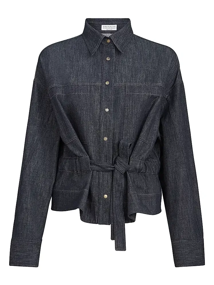Women's Cotton Denim Effect Twill Cropped Shirt Women's Cotton Denim Effect Twill Cropped Shirt