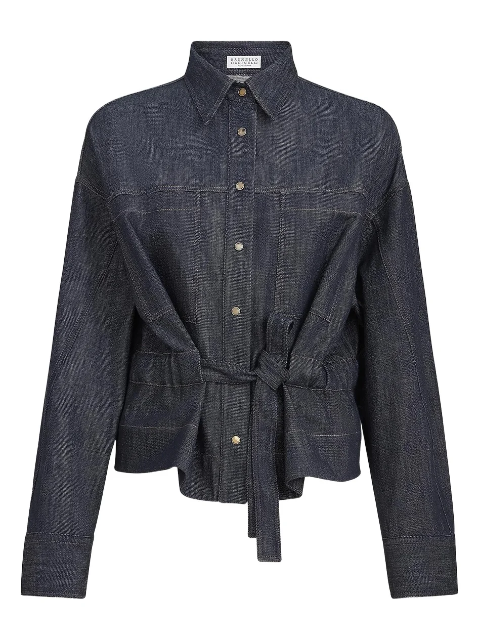 Brunello Cucinelli Women's Cotton Denim Effect Twill Cropped Shirt