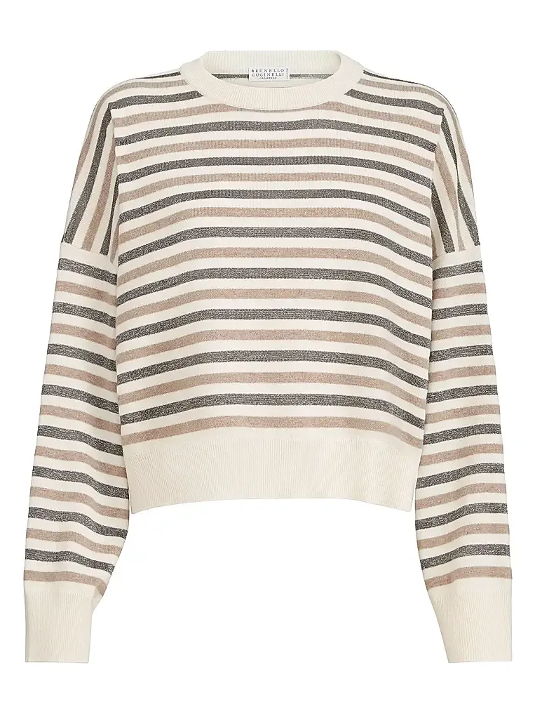 Women's Virgin Wool, Cashmere and Silk Sparkling Stripes Sweater Women's Virgin Wool, Cashmere and Silk Sparkling Stripes Sweater