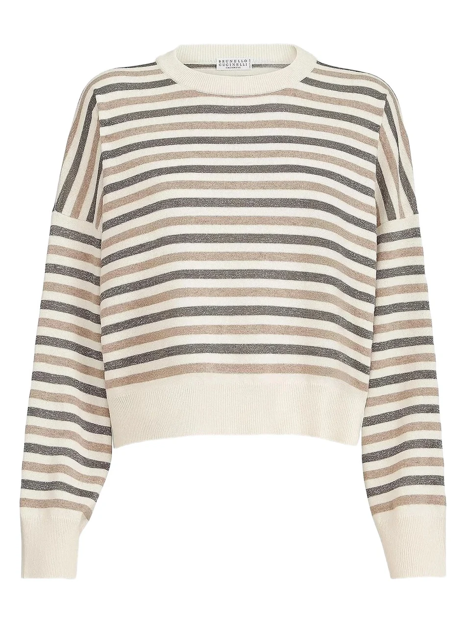 Women's Virgin Wool, Cashmere and Silk Sparkling Stripes Sweater Women's Virgin Wool, Cashmere and Silk Sparkling Stripes Sweater