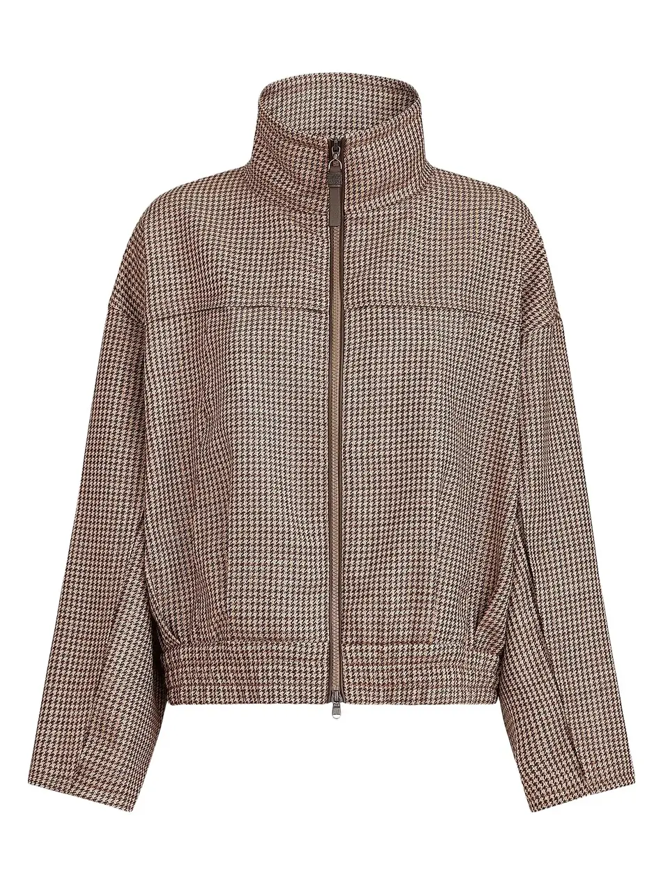 Women's Sparkling Virgin Wool Houndstooth Outerwear Jacket Women's Sparkling Virgin Wool Houndstooth Outerwear Jacket