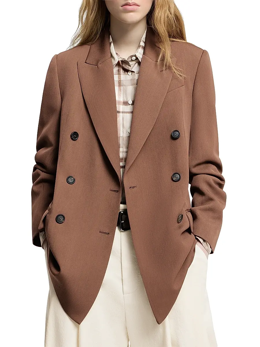 Brunello Cucinelli Women's Virgin Wool and Viscose Tricotine Blazer with Monili - Brown | Thumbnail 2 Brunello Cucinelli Women's Virgin Wool and Viscose Tricotine Blazer with Monili - Brown | Thumbnail 2